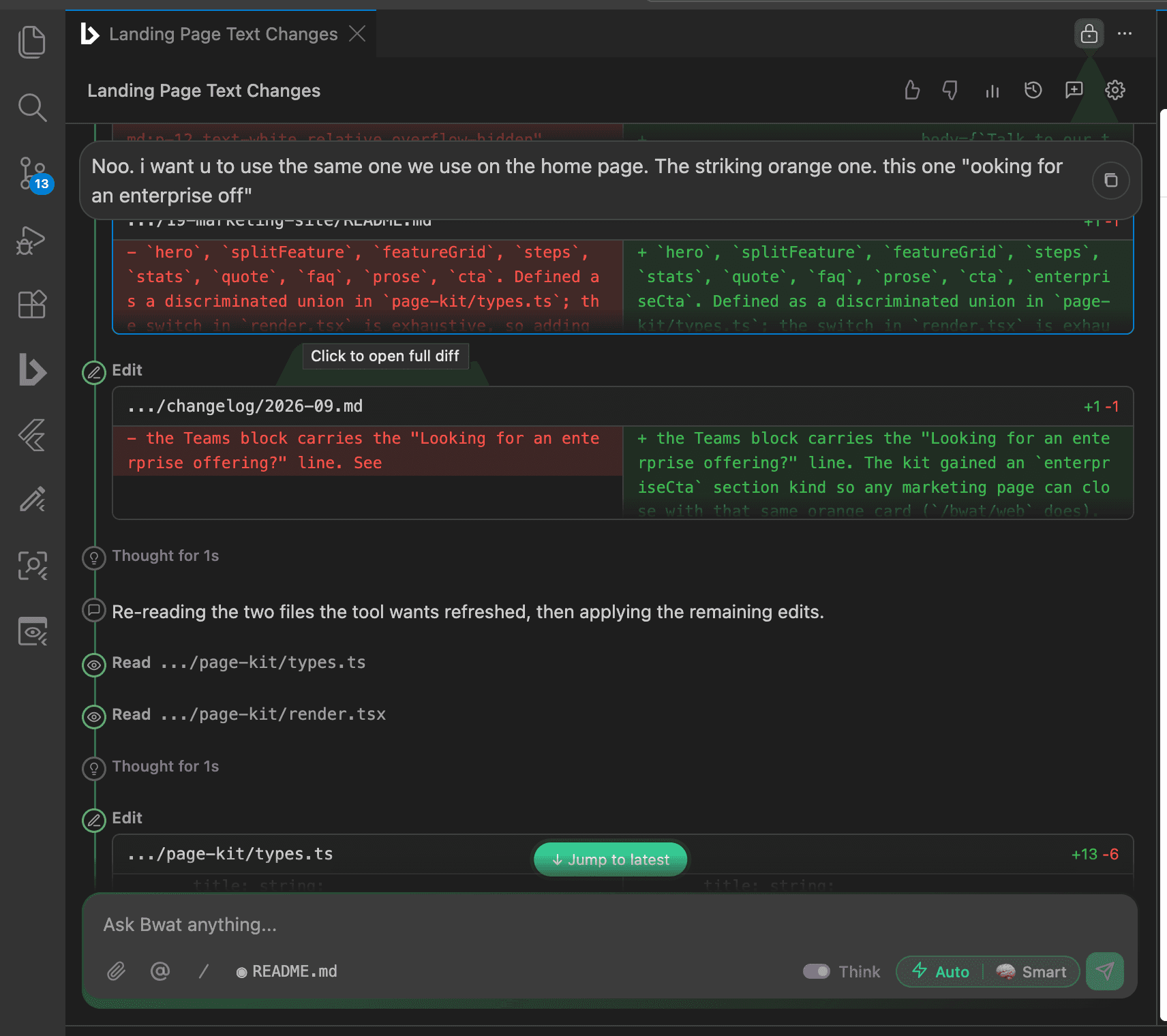 Bwat inspecting files and project context in VS Code