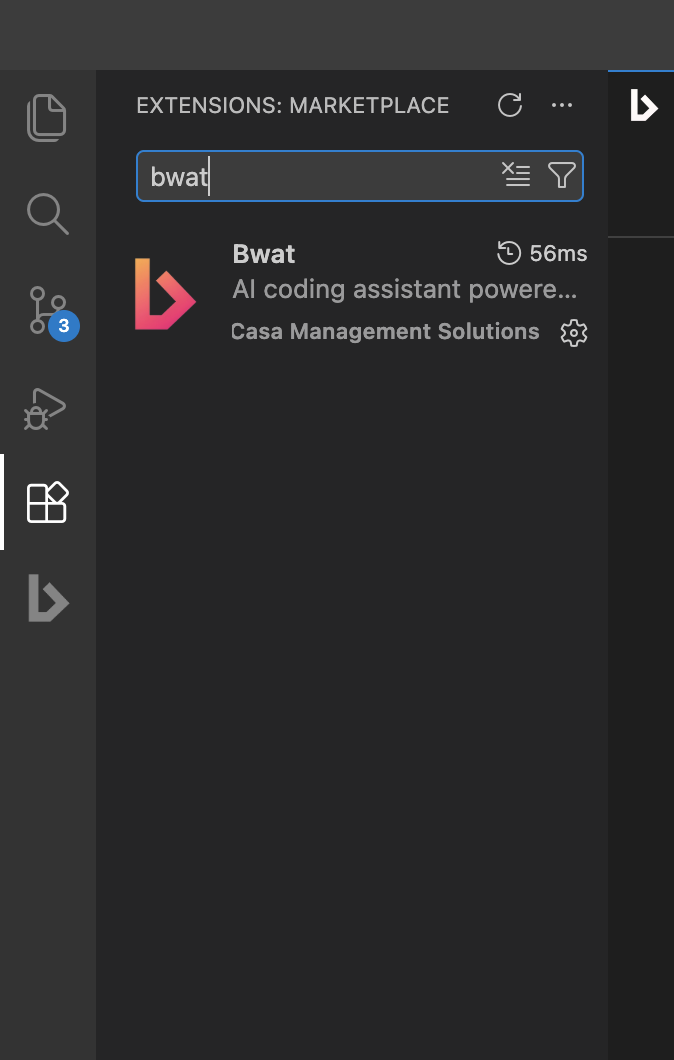 Search for Bwat in the VS Code extensions tab